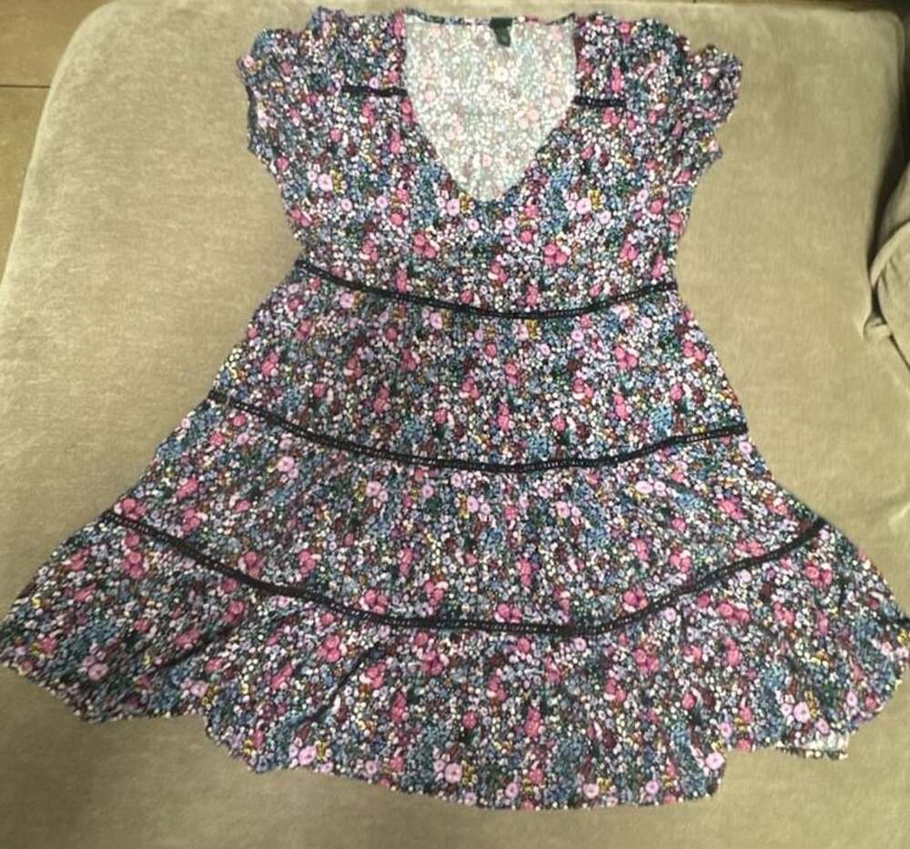 Wild Fable Floral Print Tiered Babydoll Mini Dress with Lace Trim